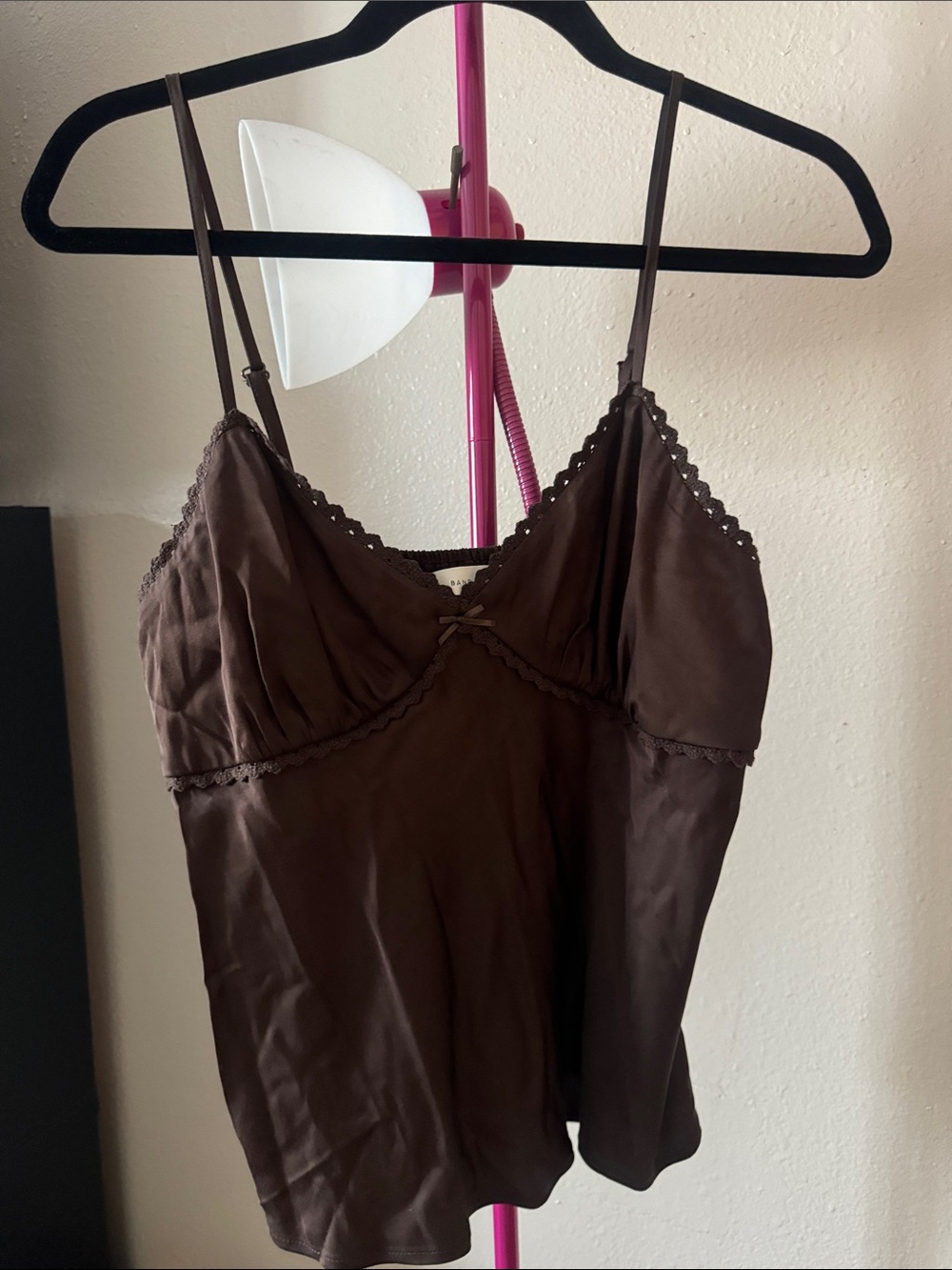 Brown Lace-Trim Cami Top